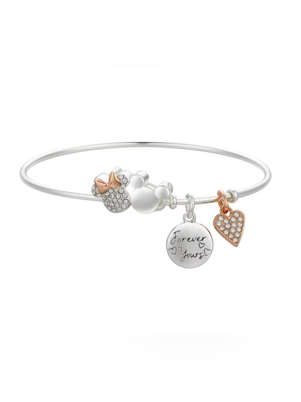 Disney Crystal Mickey and Minnie Bangle Bracelet in 14K Gold Flash Plated